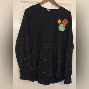 LuLaRoe Supply Crew Neck Sweater Black Smiley Size Medium